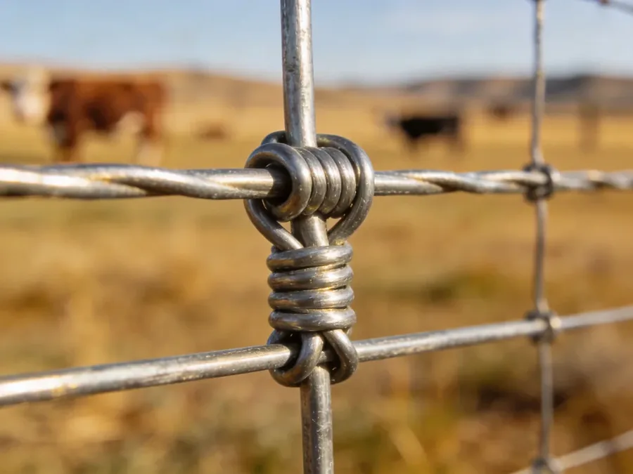 Close view of a fixed-knot wire intersection used to illustrate specification details that a roll count alone does not define