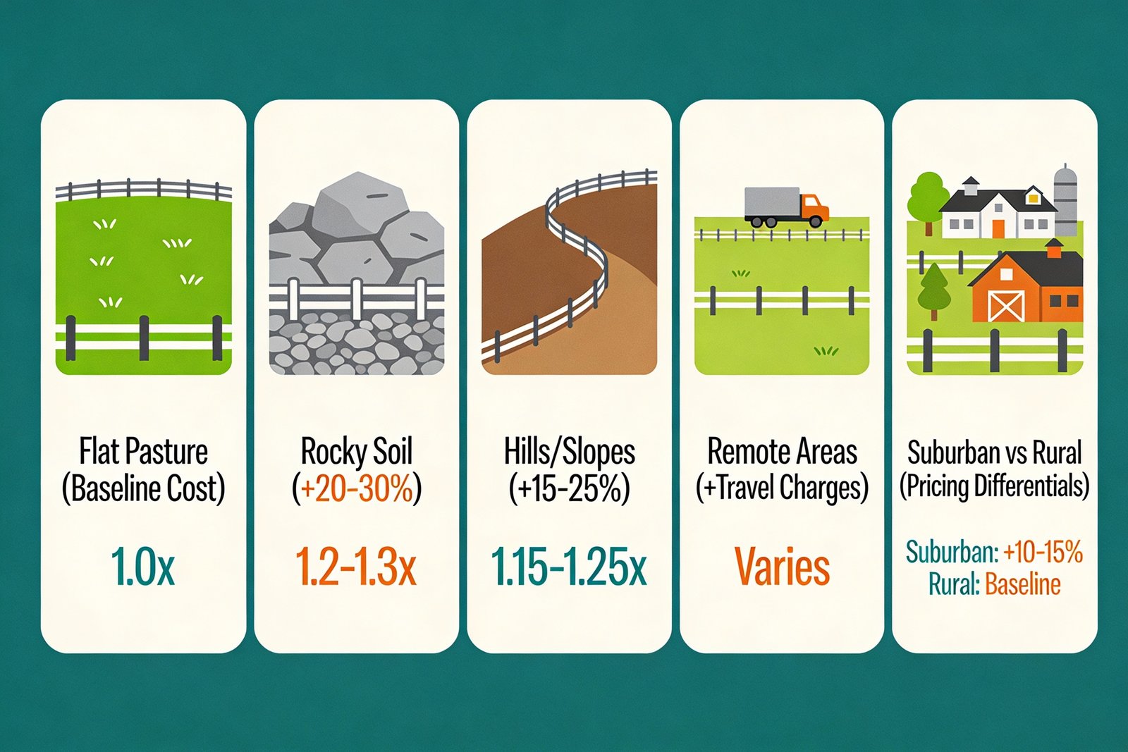 Terrain and regional cost impact on cattle fence installation