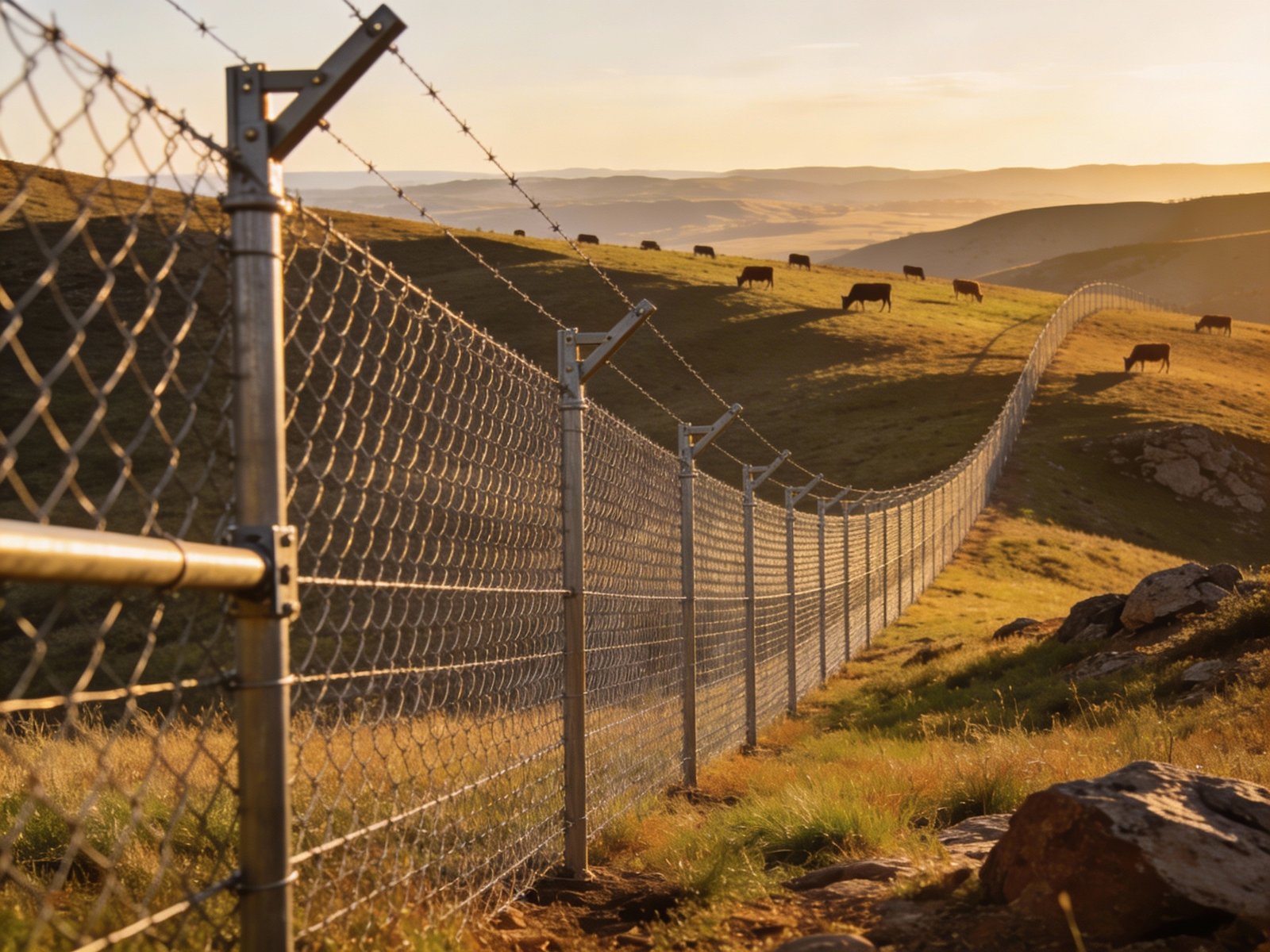 Large-scale ranch woven wire fence installation