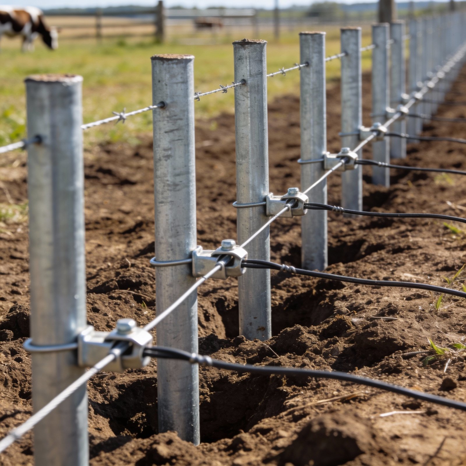 Proper electric fence grounding installation with multiple rods and wire connections