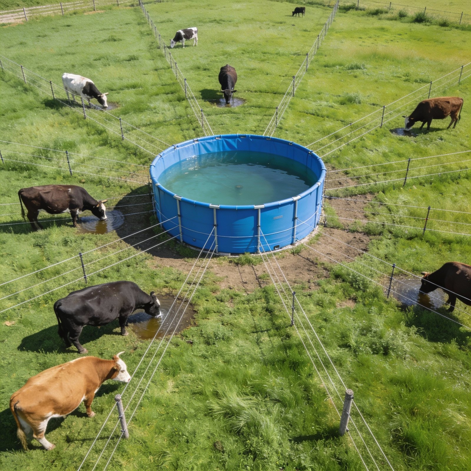 Rotational grazing paddock design with central water access reducing livestock walking distance