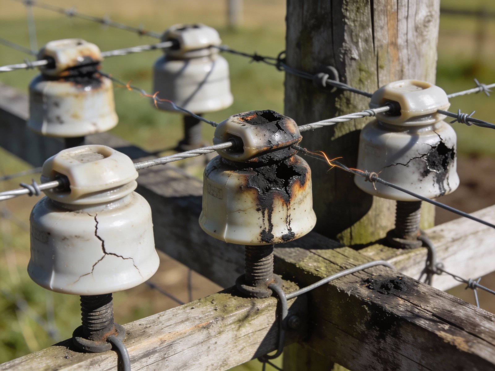Cracked and carbonized insulators requiring replacement