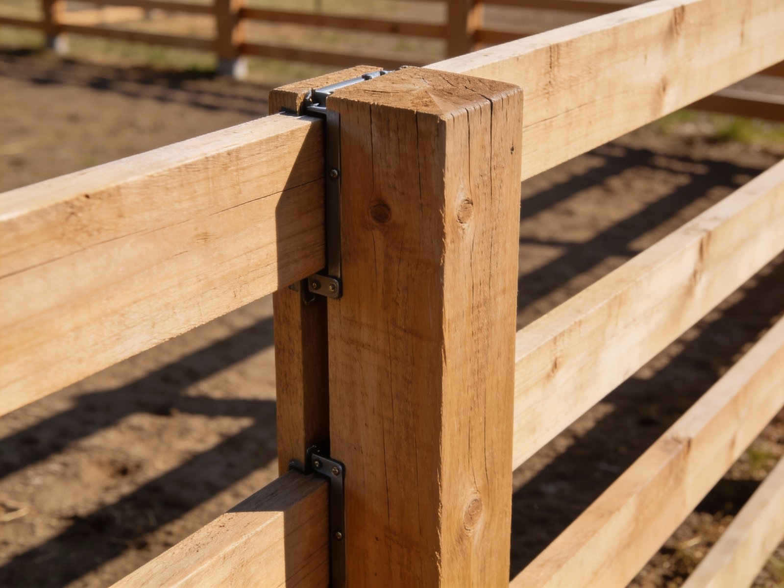 Cattle board fence design showing rail spacing and post connections