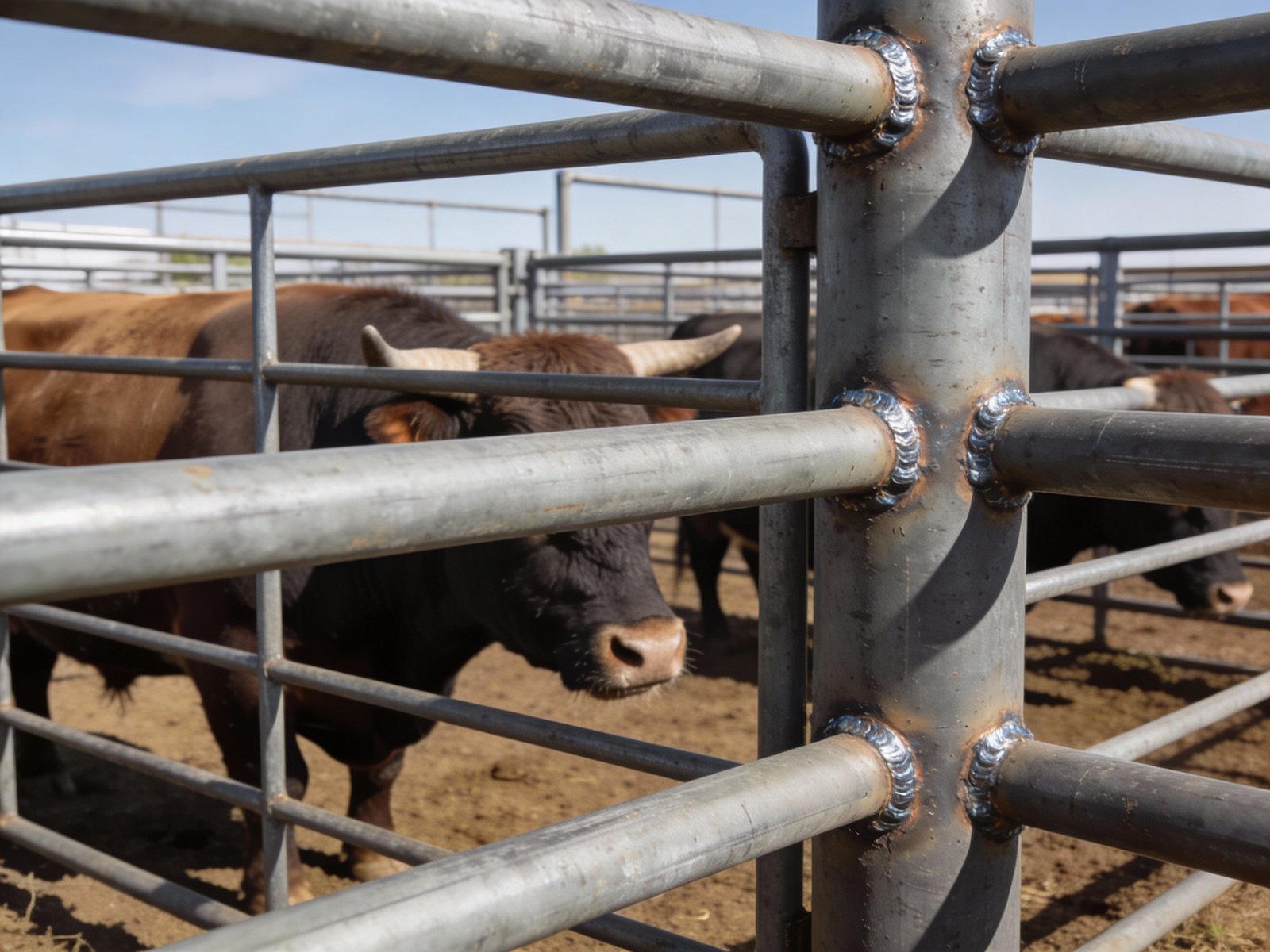 Heavy-duty cattle fencing systems used for bull pens and high-pressure containment areas