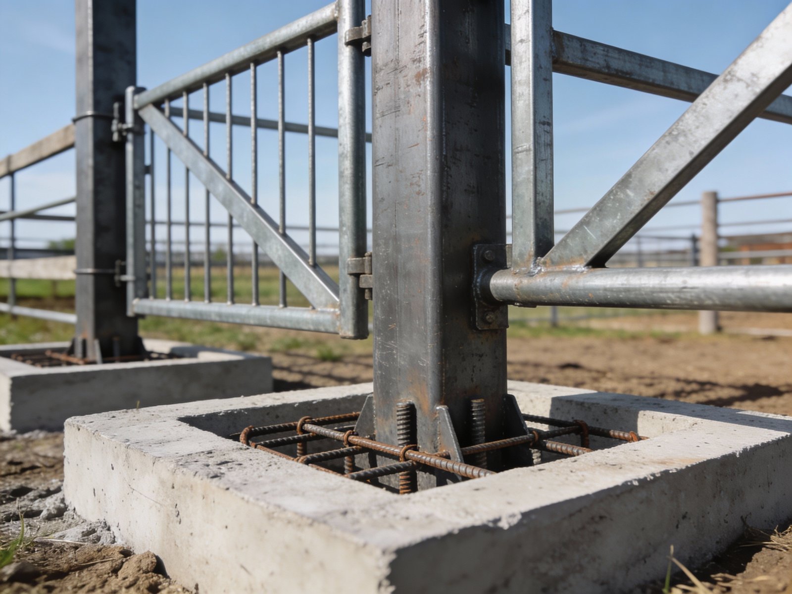 Structural detail of bull pen fencing posts and concrete footings