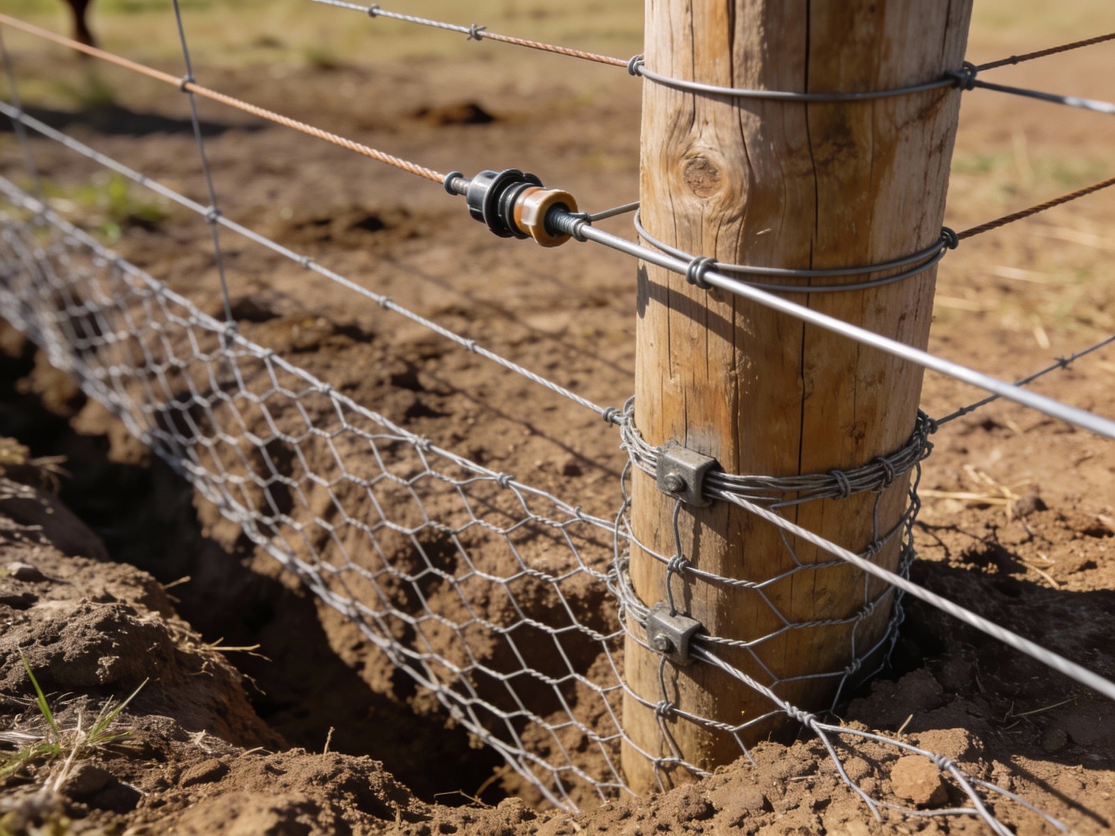 Ground-level detail of predator-resistant fence construction