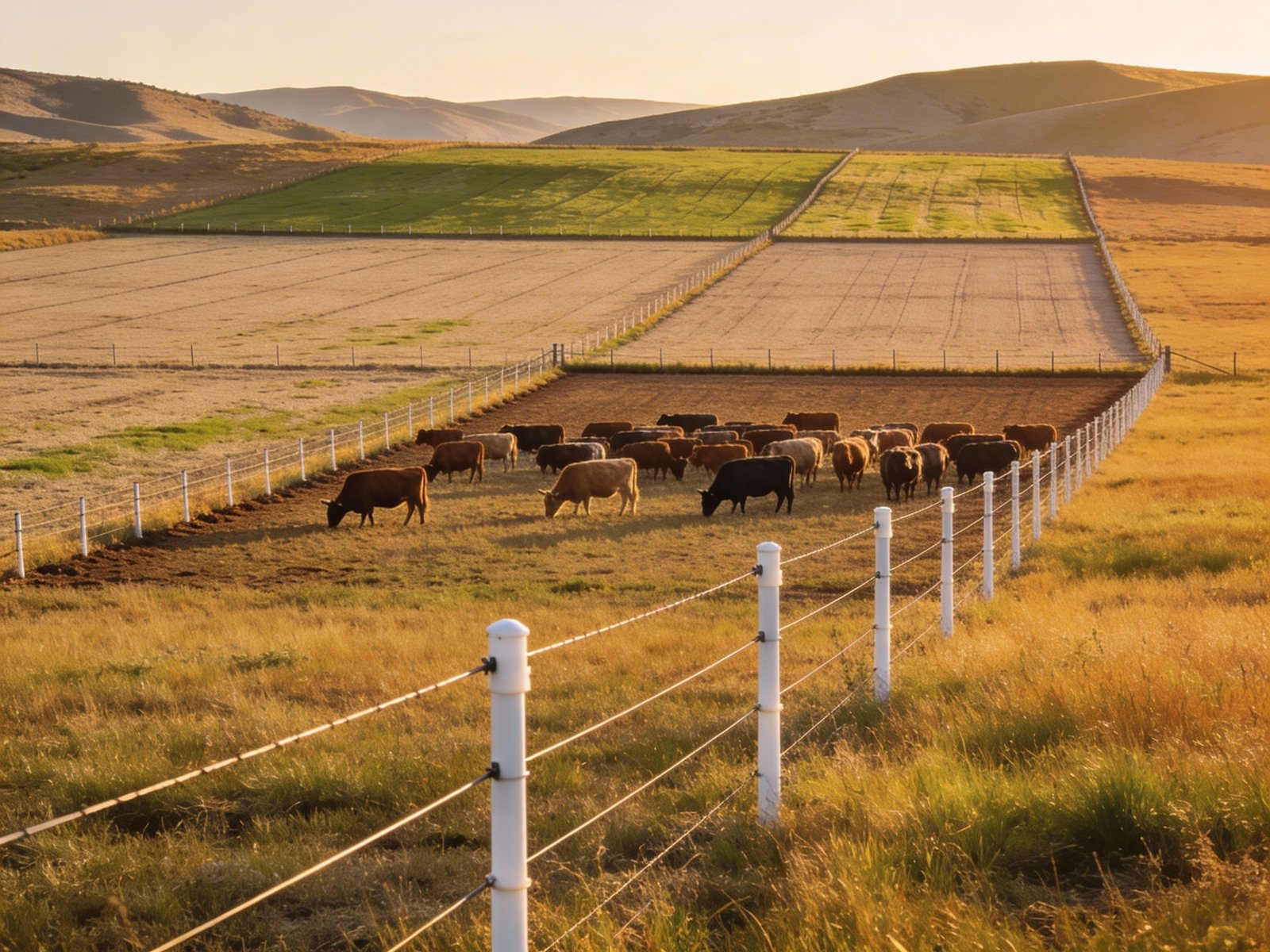 Electric cattle fencing used for rotational grazing system